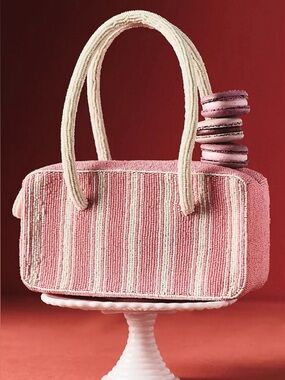 Last One Anthropologie Beaded Box-Shaped Bag Purse Stripe Pink White New